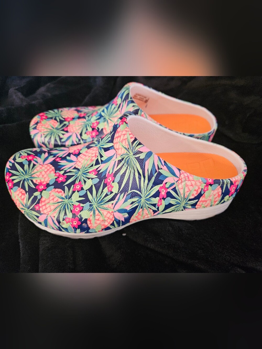 Dansko Kane Tropical Pineapple Clogs Mule Navy Pink Floral Slip On Shoes Size 36